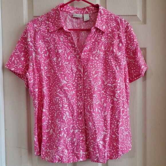 NWOT Kim Rogers Blouse 100% Linen Shirt  Pink & White Cool Comfort Natural Fiber - Picture 1 of 6
